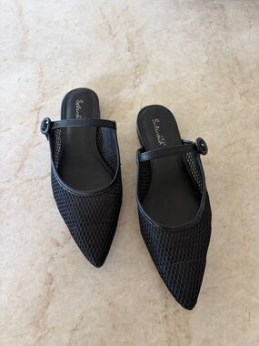 Splendid Black Pointed Mesh Mary Jane Mules